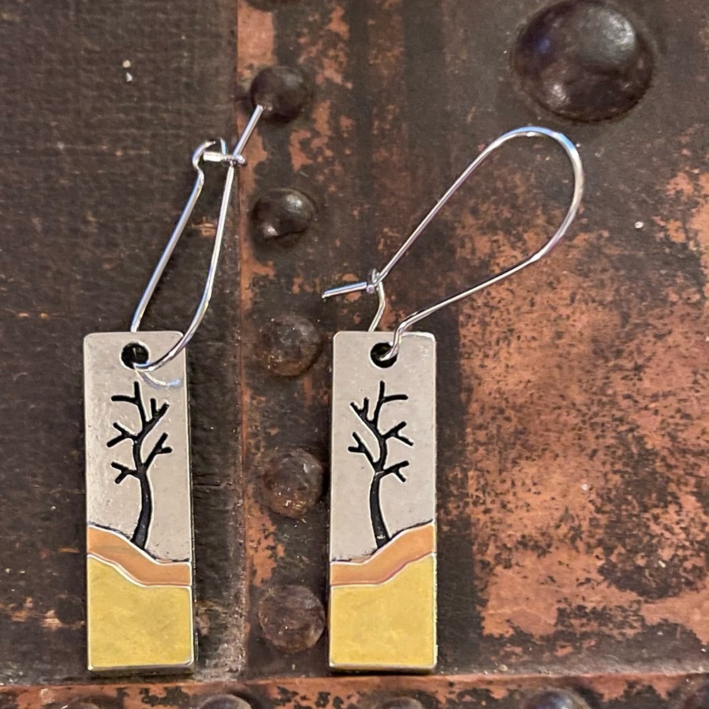 Lone Tree Tri-Color Metal Earrings